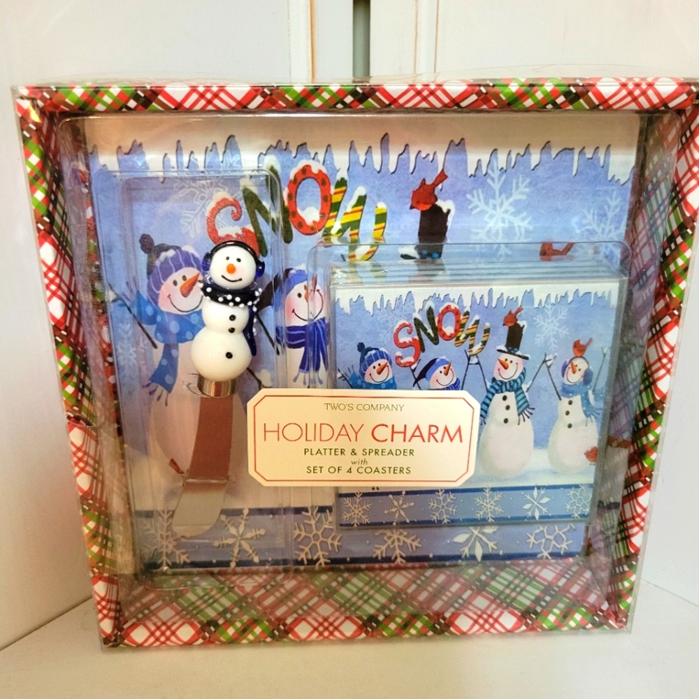 Snowman Platter & Spreader with Set of 4 Coasters